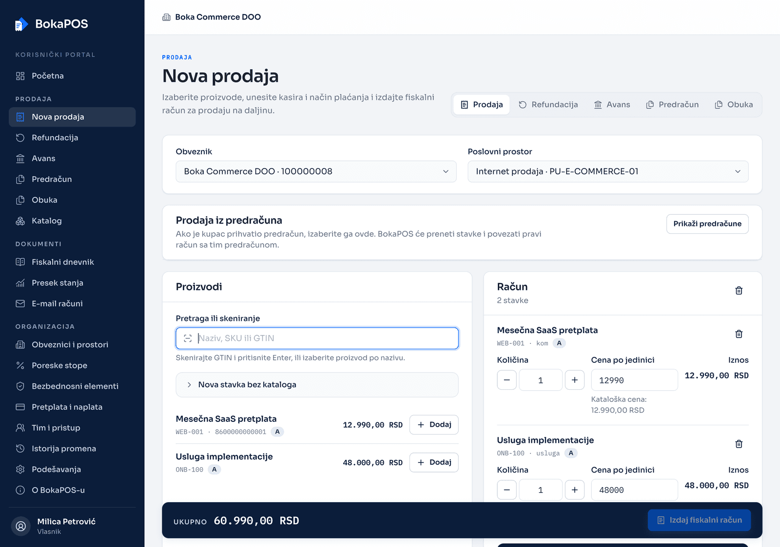 cloud.bokapos.rs · New sale