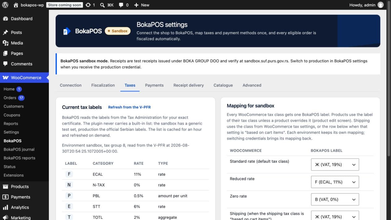 Mapping WooCommerce tax classes to the labels the V-PFR returns